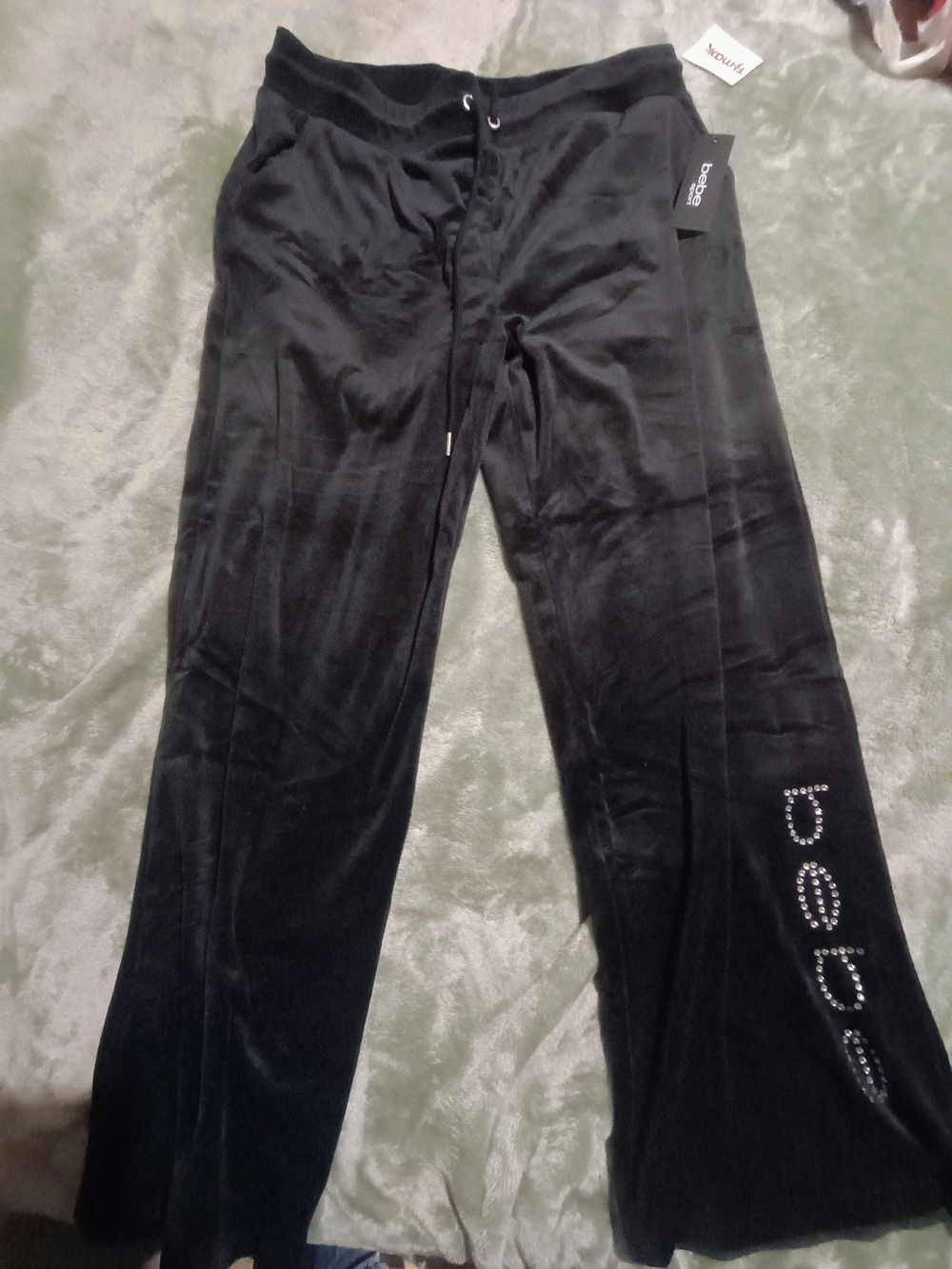 bebe Wemon's Black Velour Logo Track Pants